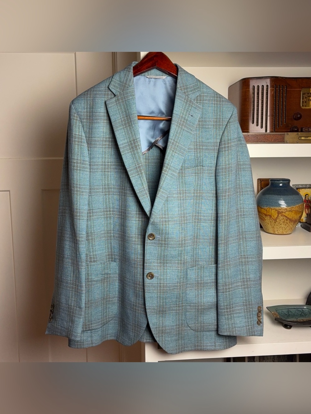 Jack Victor Teal Wool Linen Silk Sport Coat Blazer Mens 42R